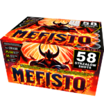 Grafika: napis MEFISTO na ognistym tle