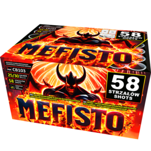 Grafika: napis MEFISTO na ognistym tle