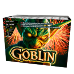 Grafika : zielony goblin szczerzy zęby - za nim wybuchajace fajerwerki