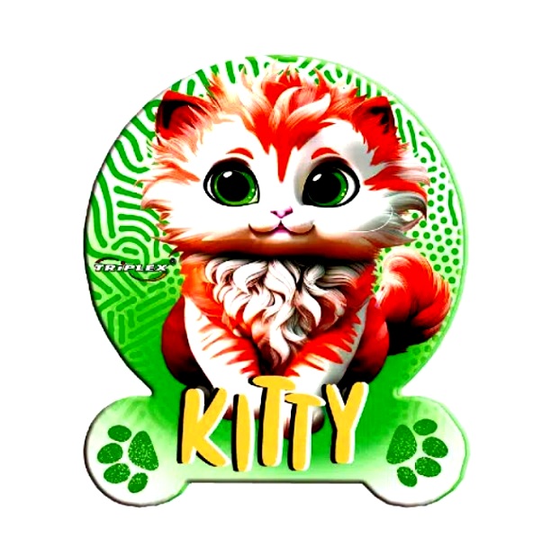 TXF840 KITTY kot FONTANNA Fontanna w kształcie kotka. Na grafice rudawy kotek na zielonym tle , napis KITTY
